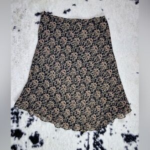 Lauren Ralph Lauren Women’s Black and Tan Print Fit and Flare MIDI Skirt Size 18